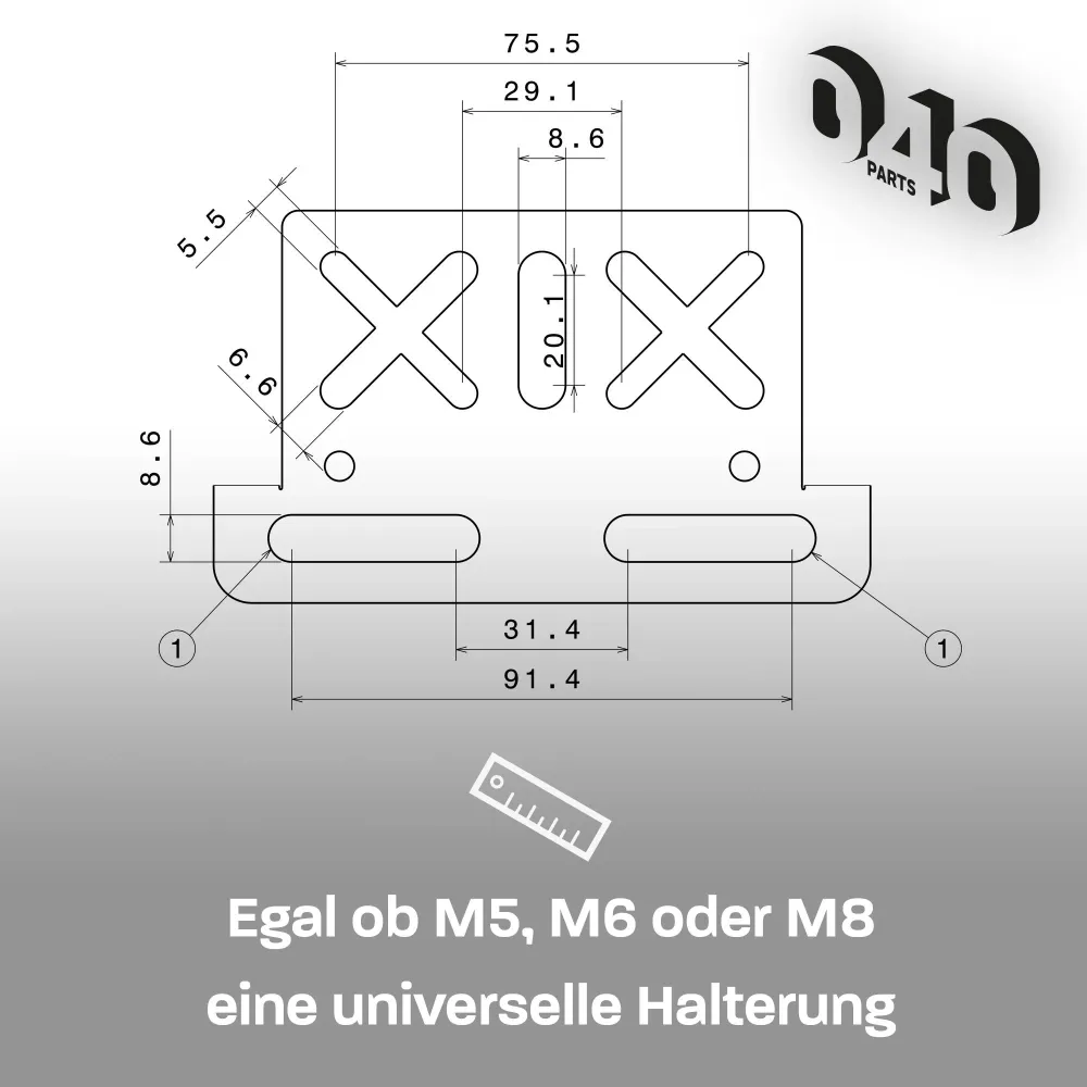 040 Parts Univerzální montážní deska pro Reimo TopRail – unikátní držák Deska s otvory pro tvůj příslušenství
