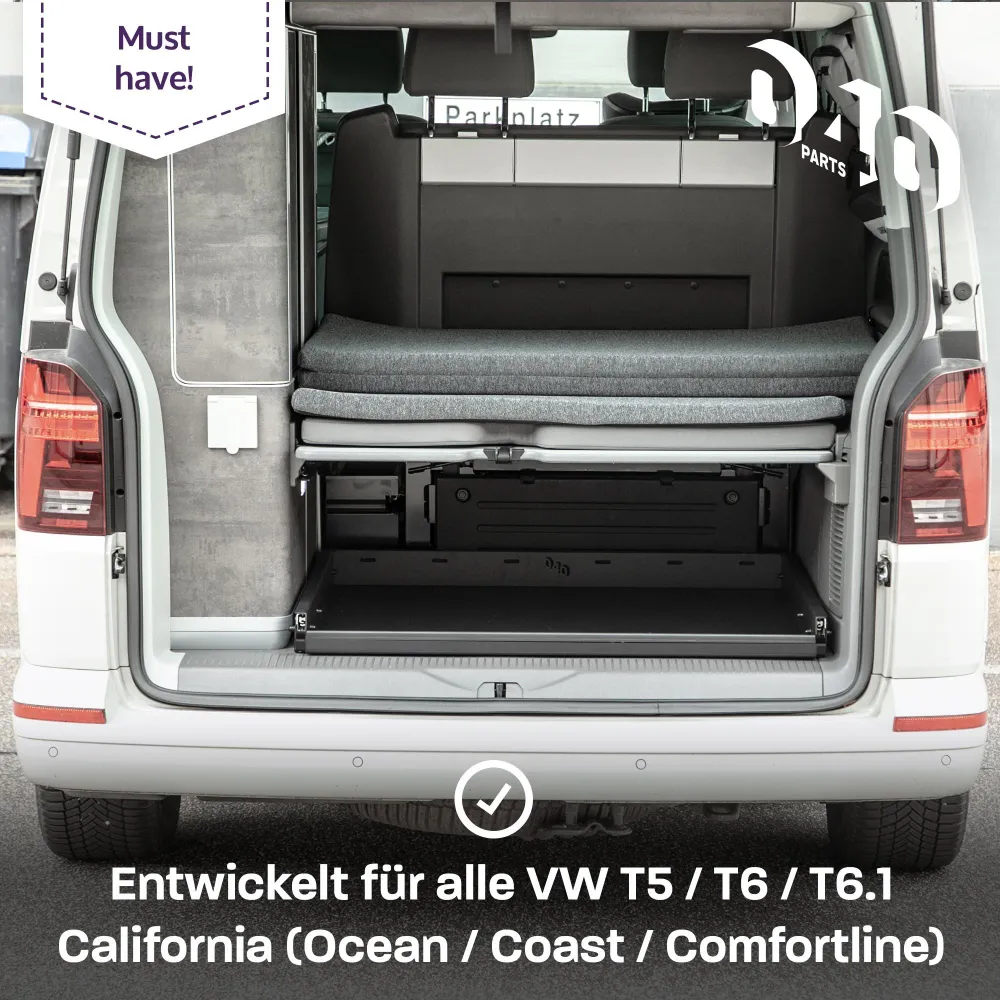 B-Ware: 040 parts Jednoruční zadní výsuvná zásuvka 750mm pro T5 T6 T6.1 California (Comfortline Coast Ocean) Zadní box Zav...