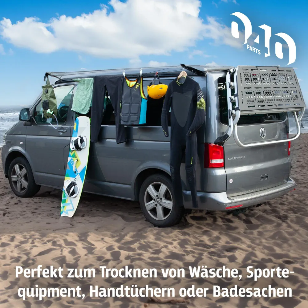 B-Ware: 040 parts Šňůra na prádlo pro VW T5, T6, T6.1 Opel Crosscamp Suš si své prádlo přímo u karavanu!