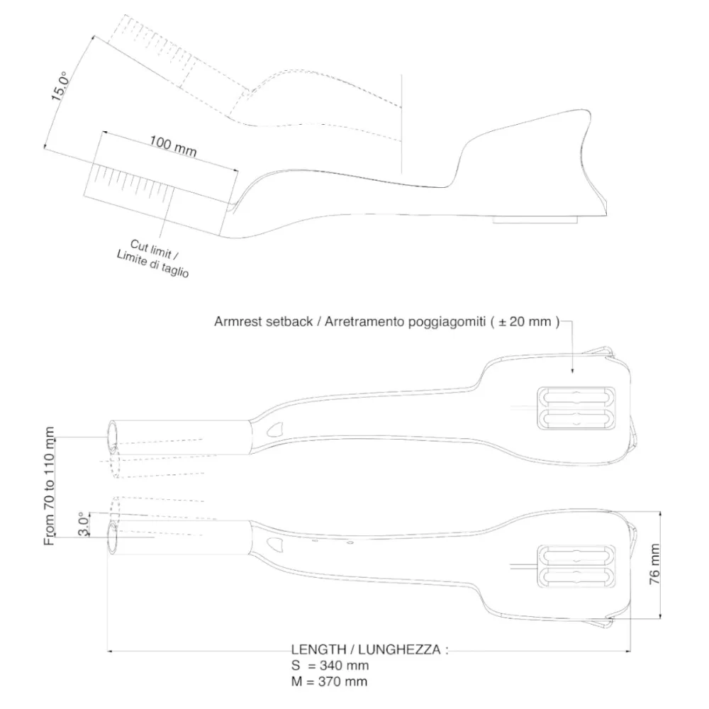 DEDA JET TWO CARBON prodloužení řídítek Velikost M