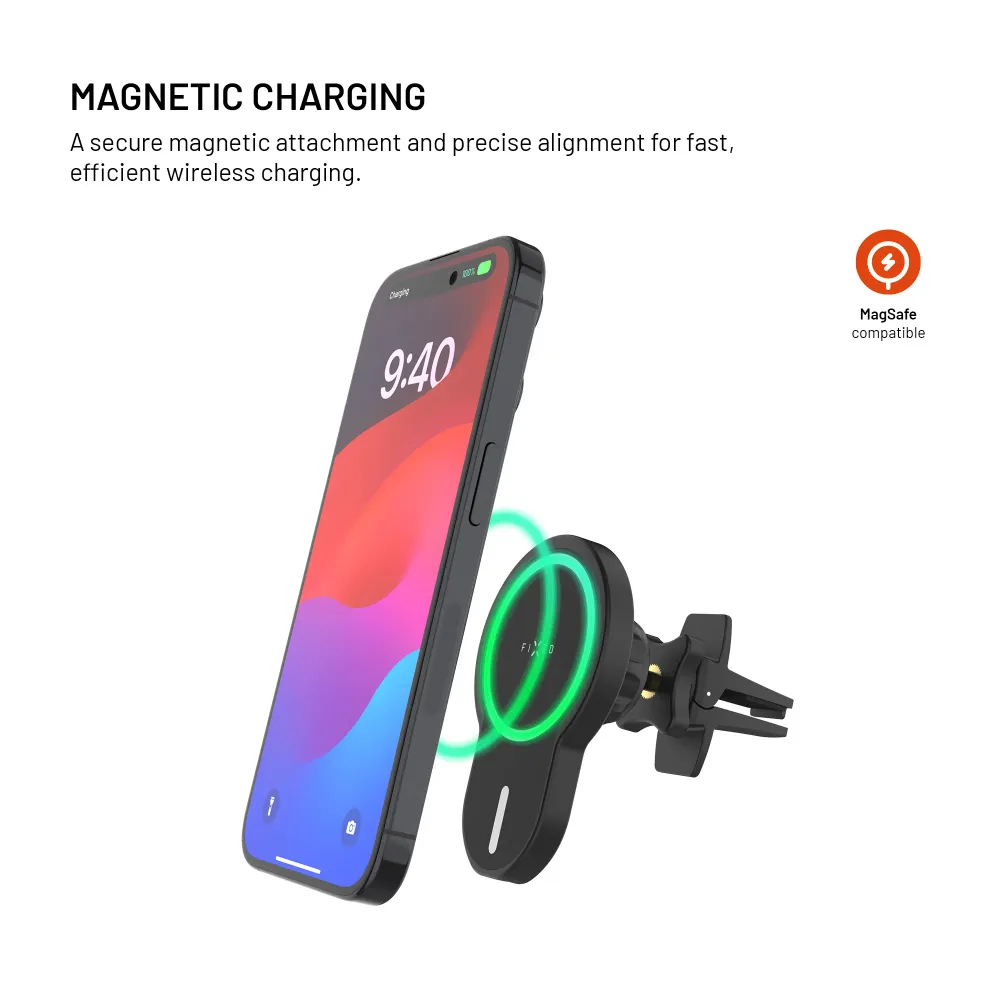 Držák s bezdrátovým nabíjením FIXED MagClick s podporou uchycení MagSafe, 15W, černý FIXED.zone shop