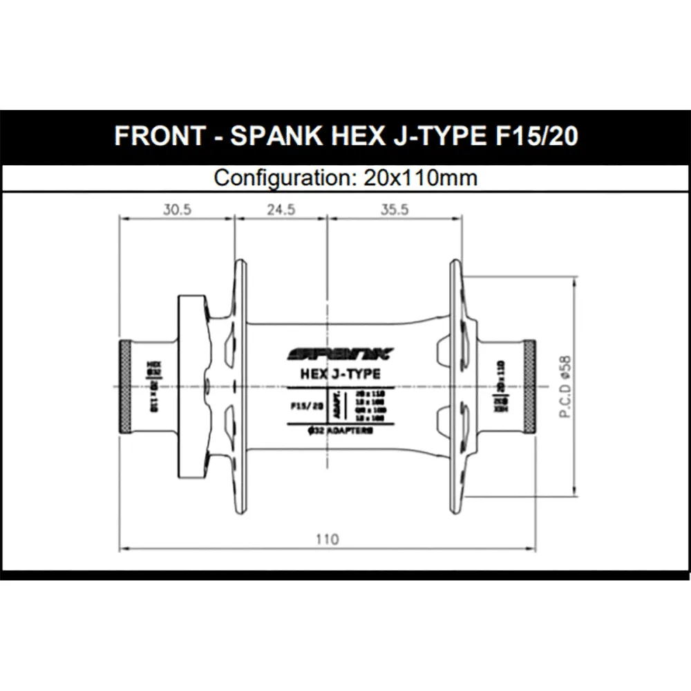 Přední náboj SPANK HEX 15/20 mm černý