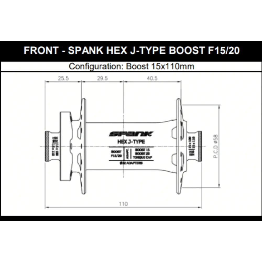 Přední náboj SPANK HEX J-Type 15/20 mm Boost Blue