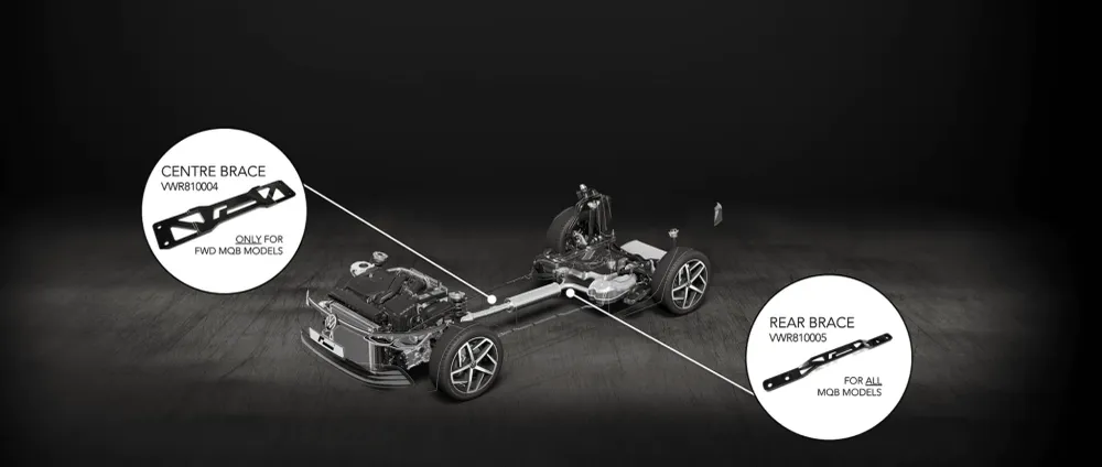RacingLine zadní výztuha tunelu platformy MQB pro VW Golf MK7/8, A3/S3/RS3 8V/Y, Leon 5F další