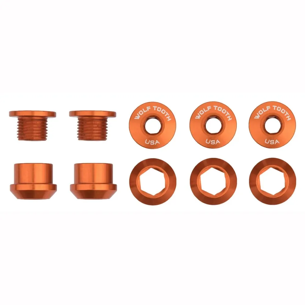 5 šroubů matic M8x6 mm WOLF TOOTH 1X oranžová sada šroubů matic pro klikovou sadu