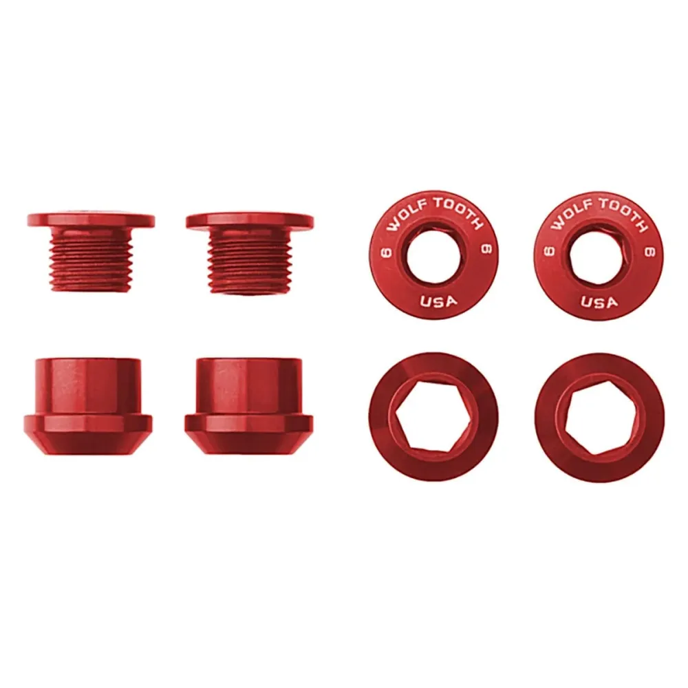 Sada 4 komínových šroubů matic M8x6 mm WOLF TOOTH Transmission 1X, červená barva