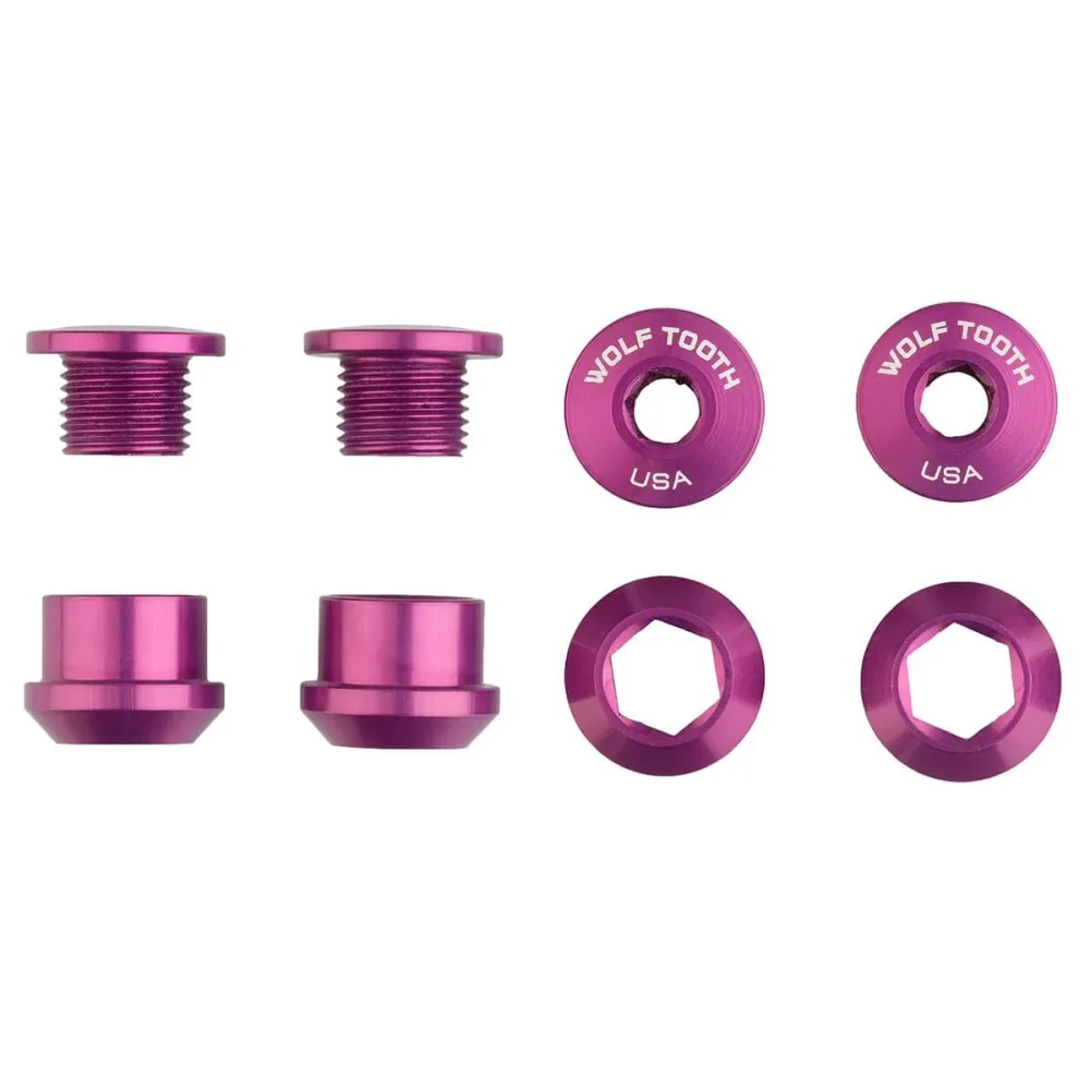 Sada 4 šroubů matic M8x6 mm WOLF TOOTH Transmission 1X Violet Chimney Screws and Nuts