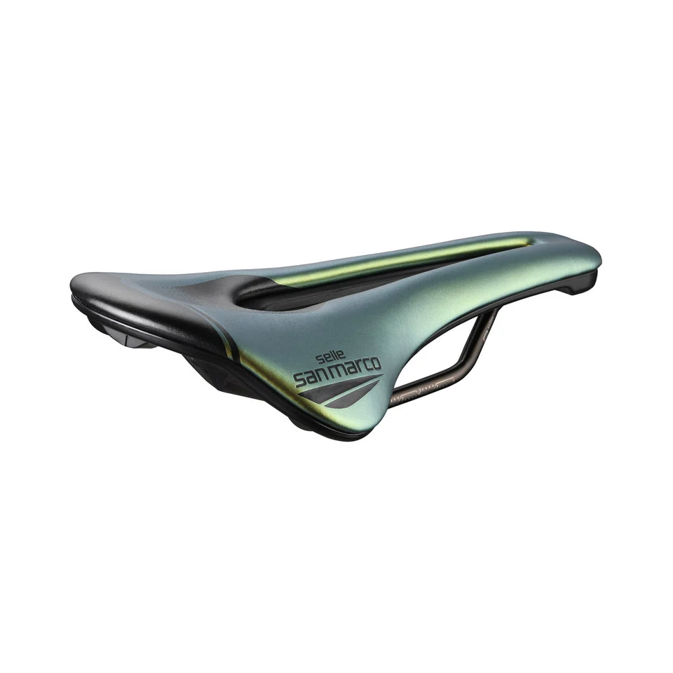 Sedlo SAN MARCO SHORTFIT 2.0 OPEN-FIT RACING L3 Šířka 155mm Ocelové lišty Xsilite Gold
