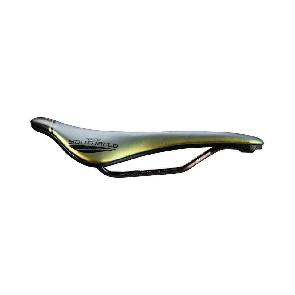 Sedlo SAN MARCO SHORTFIT 2.0 OPEN-FIT RACING L3 Šířka 155mm Ocelové lišty Xsilite Gold