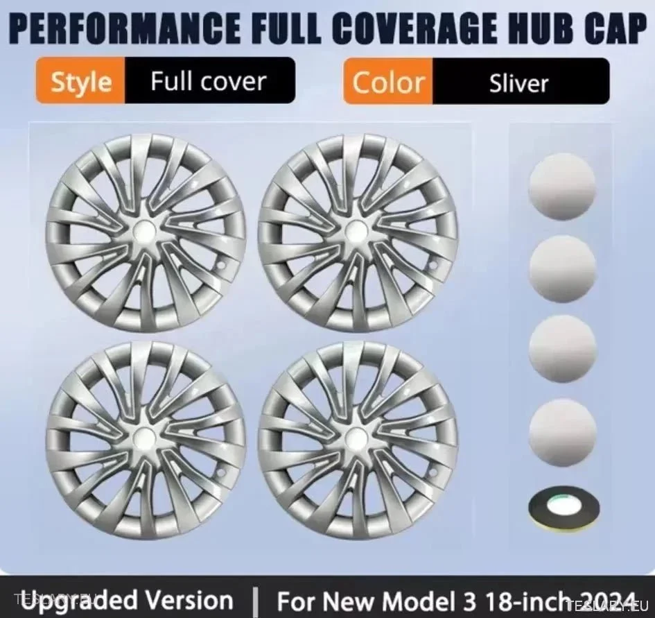 18" Stříbrné kryty kol Tesla 3 Highland Full Rim