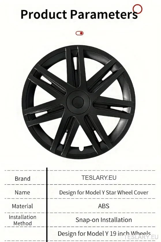 TESLA MODEL Y 19" UNIKÁTNÍ NÁBOJE KOL S3 S PLNÝM KRYTEM V HVĚZDČATÉM STYLU
